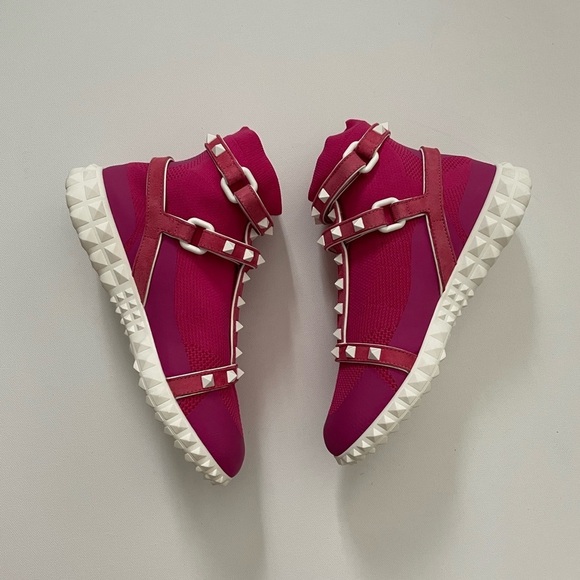 Valentino Pink Rockstud High top stretch gladiator sneakers 5 35 Barbie Preppy - Picture 15 of 16
